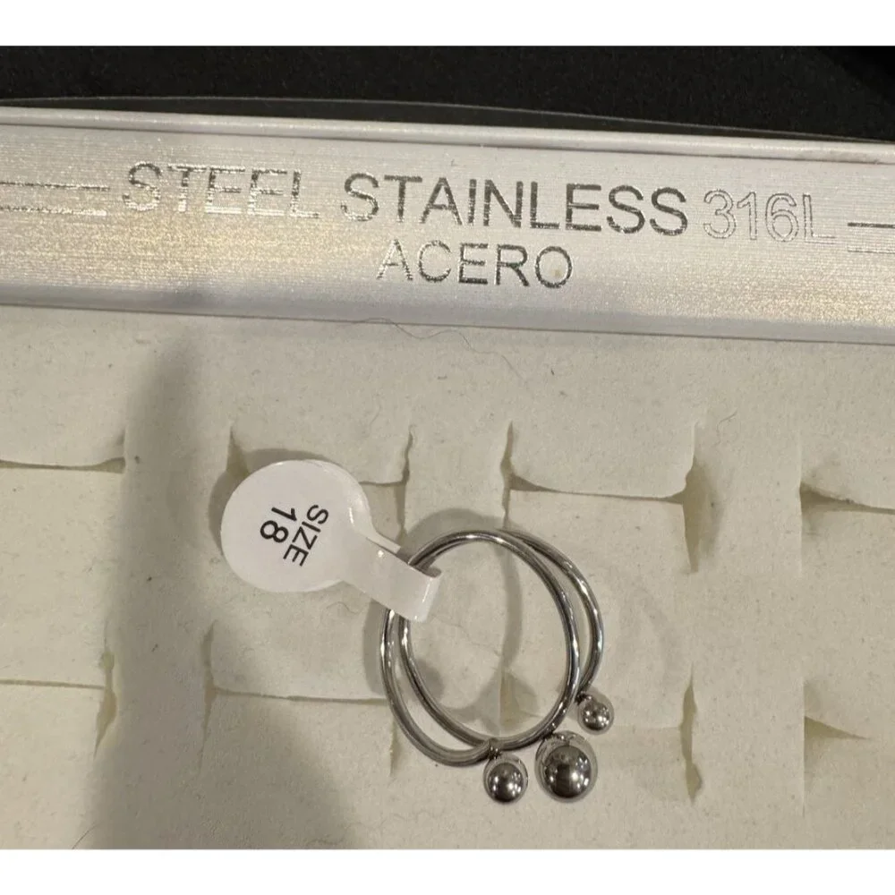 Acero Gold Coiled Balls Stacked Womens Ring Silver Stainless Steel 316L 20 US 11